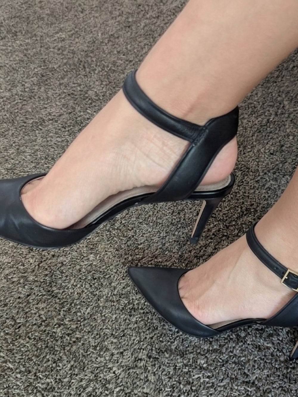 Louise et Cie Black Pointed-Toe Ankle-Strap Stilettos